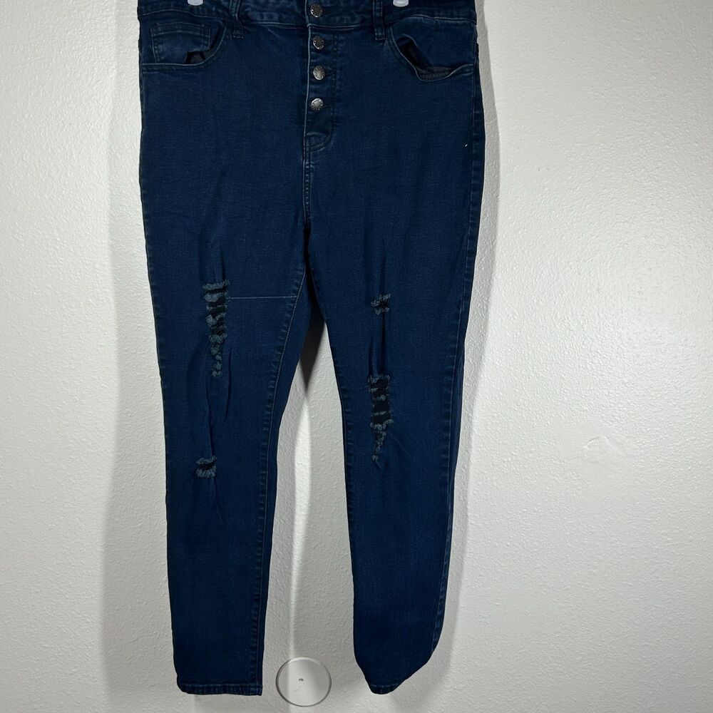 VIP Jeans Women's Blue High Rise Distressed Ripped Button Fly Denim Jeans